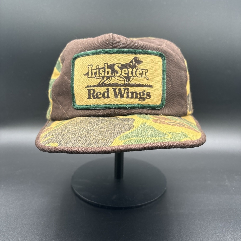 Vintage Red Wings Boots Irish Setter Camo Trucker Hat Men's Size Small 80s